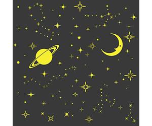 WALPLUS 131Pcs Wall Stickers Glow in Dark Stars and Moon Removable Self-Adhesive Mural Art Decals Vinyl Home Decoration DIY Living Bedroom Office Décor Wallpaper Kids Room Gift