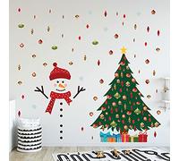 WALPLUS 150x170cm Christmas Combo Decorations Wall Stickers Cute Snowman by The Tree Wall Art Window Display Clings Display Decals Living Room Sale Clearance Home Living Room Bedroom DIY Gift
