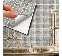 WALPLUS 15cm(6") 120 Pieces Natural Grey Limestone Mosaic Wall Tile Sticker Set Peel and Stick Backsplash Decals Vinyl Home Decors Splashback for Kitchen Bathroom Tile Paint Stick on Wall