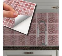 WALPLUS 15cm(6") 120 Pieces Pink Marble Vintage Azulejo Mosaic Wall Tile Sticker Set Peel and Stick Backsplash Decals Vinyl Home Decors Splashback for Kitchen Bathroom Tile Paint Stick on Wall