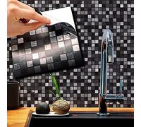 WALPLUS 15cm(6")@120pcs Marquina Metallic Black & White Marble Mosaic Wall Tile Sticker Tile Paint Stick on Tiles Peel and Stick Self Adhesive Tile Sticker Kitchen Bathroom Tile Transfer Backsplash