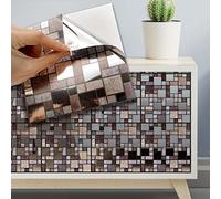 WALPLUS 15cm(6")@120pcs Metallic Silver Brown Stone Mosaic Wall Tile Sticker Tile Paint Stick on Tiles Peel and Stick Self Adhesive Wall Tiles Stickers for Kitchen Bathroom Tile Transfer Backsplash