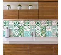 WALPLUS 15cm(6") 24 pcs English Quote Vintage Green Wall Tile Stickers Peel and Stick Backsplash Self-Adhesive Vinyl Home Decoration Living Bedroom Splashback for Kitchen Tile Paint Stick on Tiles