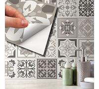 WALPLUS 15cm(6") 24 pcs Noor Light Brown and Beige Wall Tile Stickers Peel and Stick Backsplash Self-Adhesive Decal Vinyl Home Decor DIY Splashbacks Spring Easter Decoration Tile Paint Stick on Tiles