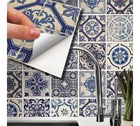 WALPLUS 15cm(6"") 24 pcs Tile Stickers Malaga Spanish Blue Peel and Stick Backsplash Self- Adhesive Decal Vinyl Home Decors DIY Splashback Spring Easter Decoration Tile Paint Stick on Tiles Bedroom