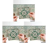 WALPLUS 15cm(6") 24 pcs Tile Stickers Vintage Green Antique AzulejoPeel and Stick Backsplash Self- Adhesive Decal Vinyl Home Decors DIY Splashback Spring Easter Decoration Tile Paint Stick on Tiles