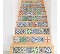 WALPLUS 15cm(6") 24 pcs Vintage Porcelain Wall Tile Stickers Peel and Stick Backsplash Self-Adhesive Vinyl Home Decoration DIY Living Bedroom Splashbacks for Kitchen Tile Paint Stick on Tiles