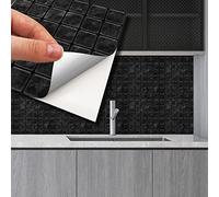 WALPLUS 15cm(6") 24 Pieces Lux Touch Dark Marble Mosaic Wall Tile Sticker Set Peel and Stick Backsplash Decals Vinyl Home Decors Splashback for Kitchen Bathroom Tile Paint Stick on Wall