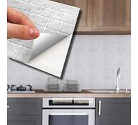 WALPLUS 15cm(6") 24 Pieces Lux Touch Light Marble Mosaic Wall Tile Sticker Set Peel and Stick Backsplash Decals Vinyl Home Decors Splashback for Kitchen Bathroom Tile Paint Stick on Wall