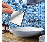 WALPLUS 15cm(6") 24 Pieces Mother Pearl Blue Jewel Mosaic Wall Tile Sticker Set Peel and Stick Backsplash Decals Vinyl Home Decors Splashback for Kitchen Bathroom Tile Paint Stick on Wall
