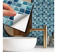 WALPLUS 15cm(6") 24 Pieces Mother Pearl Turquoise Jewel Mosaic Wall Tile Sticker Set Peel and Stick Backsplash Decals Vinyl Home Decors Splashback for Kitchen Bathroom Tile Paint Stick on Wall