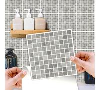 WALPLUS 15cm(6") 24 Pieces Natural Grey Limestone Mosaic Wall Tile Sticker Set Peel and Stick Backsplash Decals Vinyl Home Decors Splashback for Kitchen Bathroom Tile Paint Stick on Wall