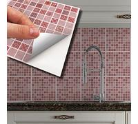 WALPLUS 15cm(6") 24 Pieces Pink Marble Vintage Azulejo Mosaic Wall Tile Sticker Set Peel and Stick Backsplash Decals Vinyl Home Decors Splashback for Kitchen Bathroom Tile Paint Stick on Wall