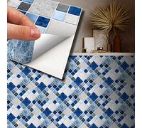 WALPLUS 15cm(6") 24 Pieces Stone Selection Blue and Grey Mosaic Wall Tile Sticker Set Peel and Stick Backsplash Decals Vinyl Home Decors Splashback for Kitchen Bathroom Tile Paint Stick on Wall