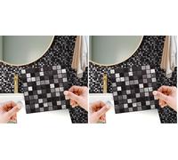 WALPLUS 15cm(6")@24pcs Marquina Metallic Black & White Marble Mosaic Wall Tile Sticker Tile Paint Stick on Tiles Peel and Stick Self Adhesive Tile Sticker for Kitchen Bathroom Tile Transfer Backsplash