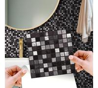 WALPLUS 15cm(6")@24pcs Marquina Metallic Black & White Marble Mosaic Wall Tile Sticker Tile Paint Stick on Tiles Peel and Stick Self Adhesive Tile Sticker for Kitchen Bathroom Tile Transfer Backsplash