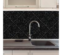 WALPLUS 15cm(6")@24pcs Terrazzo Holographic Glitter Black Wall Tile Sticker Tile Paint Stick on Tiles Peel and Stick Self Adhesive Wall Tiles Stickers