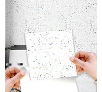 WALPLUS 15cm(6"") 24pcs Terrazzo Holographic Glitter Silver Wall Tile Sticker, Self Adhesive Wall Tiles Stickers for Kitchen Bathroom Tile, WT1604 (Colors May Vary)