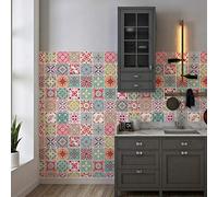 WALPLUS 15cm(6") 48 pcs Tile Stickers Bossa Mediterranean Tiles Peel and Stick Backsplash Self-Adhesive Decals Vinyl Home Decors DIY Splashback for Kitchen Bathroom Tile Paint Stick on Tiles Transfer