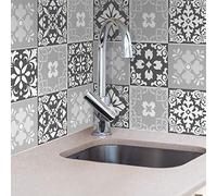 WALPLUS 15cm(6") 48 pcs Tile Stickers Classic Grey Mosaic Tiles Peel and Stick Backsplash Self-Adhesive Decals Vinyl Home Decors DIY Splashback for Kitchen Bathroom Tile Paint Stick on Tiles Transfer