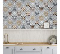 WALPLUS 15cm(6") 48 pcs Tile Stickers Grigio Mediterrranean Tiles Peel and Stick Backsplash Self-Adhesive Decals Vinyl Home Decor DIY Splashback for Kitchen Bathroom Tile Paint Stick on Tiles Transfer