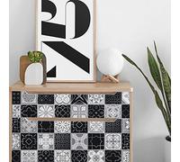 WALPLUS 15cm(6") 48 pcs Tile Stickers Silver Black Limestone Mix Tiles Peel and Stick Backsplash Self-Adhesive Decal Vinyl Home Decor Splashback for Kitchen Bathroom Tile Paint Stick on Tiles Transfer