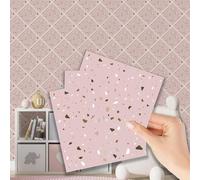 WALPLUS 15cm(6")@48pcs Rose Pink Metallic Silver Terrazzo Wall Tile Sticker Tile Paint Stick on Tiles Peel and Stick Self Adhesive Wall Tiles Stickers for Kitchen Bathroom Tile Transfer Backsplash