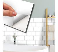 WALPLUS 15cm(6")@72pcs Colour Block Tile Sticker Premium White Wall Tile Sticker Tile Paint Stick on Tiles Peel and Stick Self Adhesive Wall Tile Stickers for Kitchen Bathroom Tile Transfer Backsplash