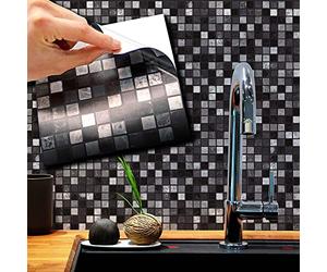 WALPLUS 15cm(6")@72pcs Marquina Metallic Black & White Marble Mosaic Wall Tile Sticker Tile Paint Stick on Tiles Peel and Stick Self Adhesive Tile Sticker for Kitchen Bathroom Tile Transfer Backsplash