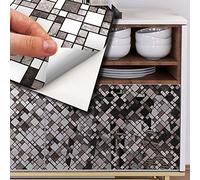 WALPLUS 15cm(6")@72pcs Metallic Silver Grey Stone Mosaic Wall Tile Sticker Tile Paint Stick on Tiles Peel and Stick Self Adhesive Wall Tiles Stickers for Kitchen Bathroom Tile Transfer Backsplash Tile