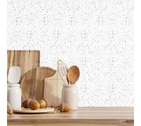 WALPLUS 15cm(6")@72pcs Terrazzo Holographic Glitter White Wall Tile Sticker Tile Paint Stick on Tiles Peel and Stick Self Adhesive Wall Tiles Stickers for Kitchen Bathroom Tile Transfer Backsplash