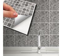 WALPLUS 15cm(6") 96 Pieces Picasso Grey Marble Mosaic Wall Tile Sticker Set Peel and Stick Backsplash Decals Vinyl Home Decors Splashback for Kitchen Bathroom Tile Paint Stick on Wall