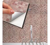 WALPLUS 15cm(6") 96 Pieces Vintage Pink Marble Mosaic Wall Tile Sticker Set Peel and Stick Backsplash Decals Vinyl Home Decors Splashback for Kitchen Bathroom Tile Paint Stick on Wall