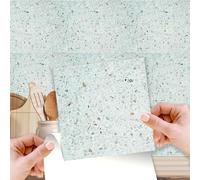 WALPLUS 15cm (6") Marble Terrazzo Metallic Silver Mosaic Wall Stickers - 24pcs | Peel and Stick, Self-Adhesive for Kitchen, Bathroom, Backsplash, and Surface Makeovers