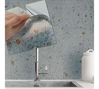 WALPLUS 15cm (6") Marble Terrazzo Metallic Silver Peel and Stick Wall Tiles - 120pcs Self-Adhesive Tile Stickers for Kitchen, Bathroom, and Backsplash