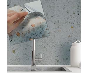 WALPLUS 15cm (6") Marble Terrazzo Metallic Silver Peel and Stick Wall Tiles - 72pcs Self-Adhesive Tile Stickers for Kitchen, Bathroom, and Backsplash Decoration