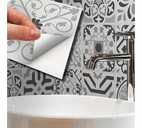 WALPLUS 15cm Tile Stickers - 24pcs Novi Light Grey Cement Azulejo Peel and Stick Vinyl Decals for DIY Backsplash, Spring/Easter Decoration, Home Decor