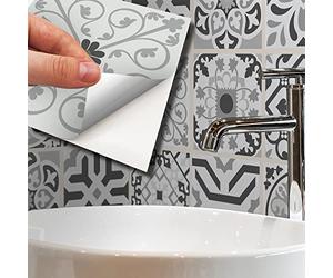 WALPLUS 15cm Tile Stickers - 24pcs Novi Light Grey Cement Azulejo Peel and Stick Vinyl Decals for DIY Backsplash, Spring/Easter Decoration, Home Decor