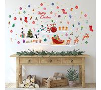 WALPLUS 180x100cm Christmas Combo Decorations Wall Stickers Merry Christmas from Santa and Friends Wall Art Window Display Clings Display Decals Living Room Living Room Bedroom DIY