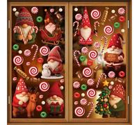 WALPLUS 186 PCS Christmas Window Stickers - Reusable Holiday Gnomes & Candy Delights Clings, Double-Sided PVC Snowflake Decals for Xmas Decorations