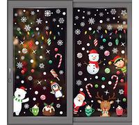 WALPLUS 199 PCS Snow Window Stickers Reusable Xmas Decorations for Windows Double Sided Snowflake Window Stickers Removable Christmas Window Stickers Snowy Xmas Window Decorations