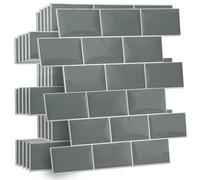 Walplus 20 Pcs 30.5 X 15.4Cm Grey Metro Subway Stick On Tiles For Kitchen Walls - Peel And Stick Wall Tiles For Bathroom