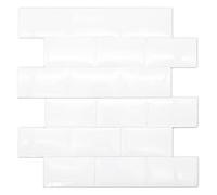 WALPLUS 20 PCS Pure White 3D Tile Stickers 15.4 x 30.5 cm, Peel and Stick Waterproof Self Adhesive Wall Tiles for Kitchen Bathroom Splashback