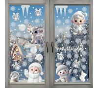 WALPLUS 215 PCS Reusable Christmas Window Stickers Winter Wonderland Snowflake, Santa, Rudolph & Robin Window Clings, Double-Sided PVC Xmas Decorations
