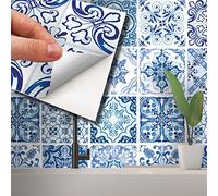 WALPLUS 24 PCS 15cm (6") Blue Turkish Mediterranean Tile Stickers - Peel & Stick Vinyl Backsplash Decals for Home Decor & DIY