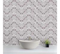 WALPLUS 24 Pcs 15cm(6") Tile Stickers Peel and Stick Backsplash Self-Adhesive Removeable Stick on Wall Vinyl Home Decoration DIY for Living Kitchen - Audley Monocromatic Taupe Victorian