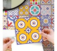 WALPLUS 24 Pcs 15cm(6") Tile Stickers Peel and Stick Backsplash Self-Adhesive Removeable Stick on Wall Vinyl Home Decoration DIY for Living Kitchen Bedroom Splashbacks - Colourful Moroccan