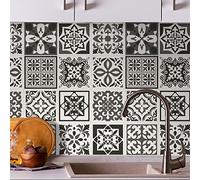 WALPLUS 24 Pcs 15cm(6") Tile Stickers Peel and Stick Backsplash Self-Adhesive Removeable Stick on Wall Vinyl Home Decoration DIY for Living Kitchen Bedroom Splashbacks - Ethor Dark Grey Mediterranean