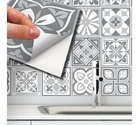 WALPLUS 24 pcs 15cm Purbeck Stone Grey Tiles Removable Peel and Stick Mosaic Tiles Vinyl Self Adhesive Backsplash Bathroom Kitchen Stick On Tile Paint Tile On Wall Spring Easter Decoration