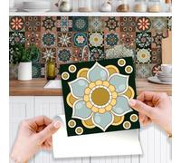 WALPLUS 24 PCS Tile Stickers Self Adhesive for Walls 15x15cm(6") Stick on Tiles Kitchen Removable Stick on Bathroom Brown Wall Self Adhesive Sticky Back